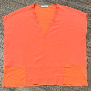 Zara Bright Orange V-Neck Knit Top